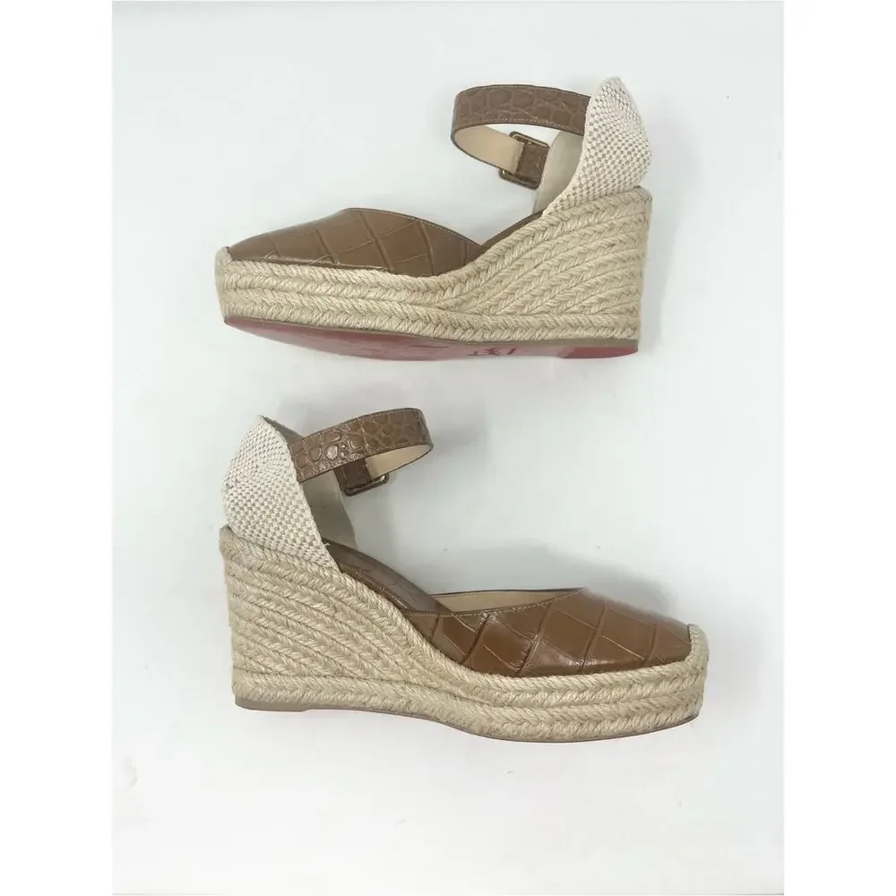 Christian Louboutin Amelina Brown Croc Leather Espadrille Wedge Sandal size 38